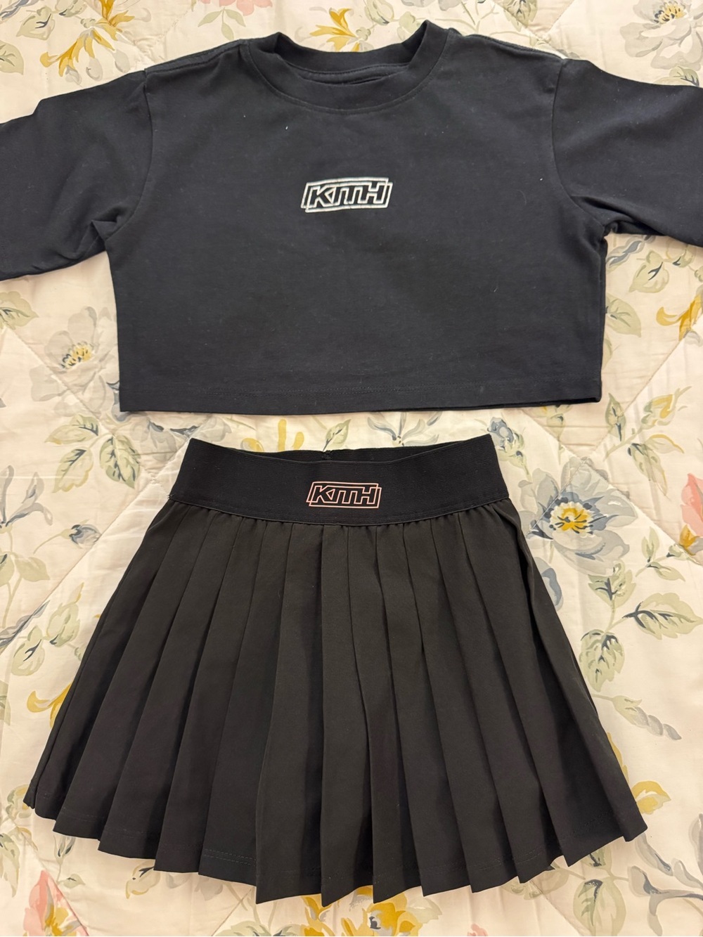 Kith Black Pleated Mini Skirt with Logo Waistband